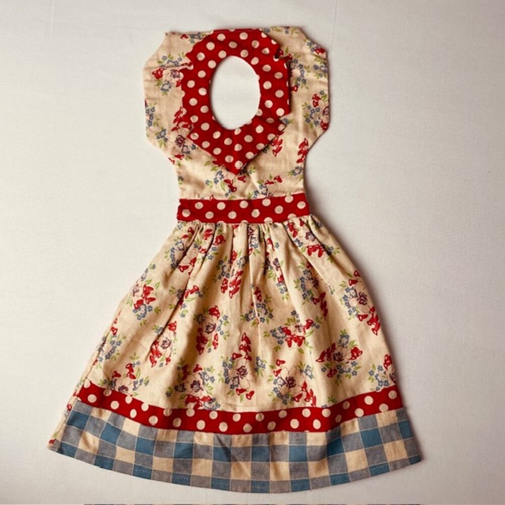 Vintage Childs Apron Dress Floral Polka Dot Cottagecore Prairie Retro Cute